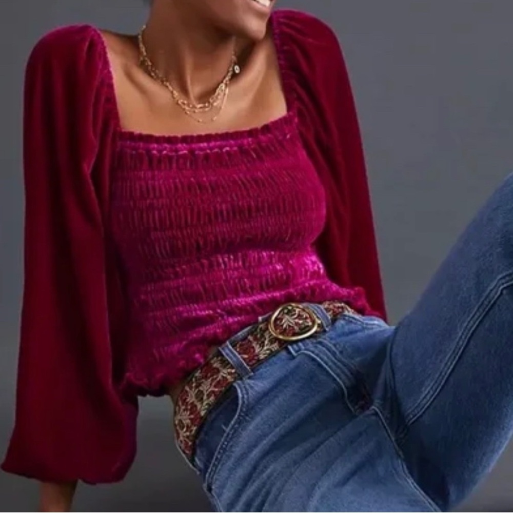 By | Anthropologie Smocked Velvet Top